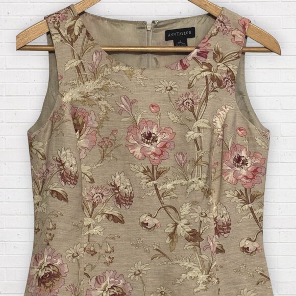 ANN TAYLOR Vintage Y2K Linen Blend Pink Floral Lined Sleeveless Sheath Dress 4 - Picture 3 of 7